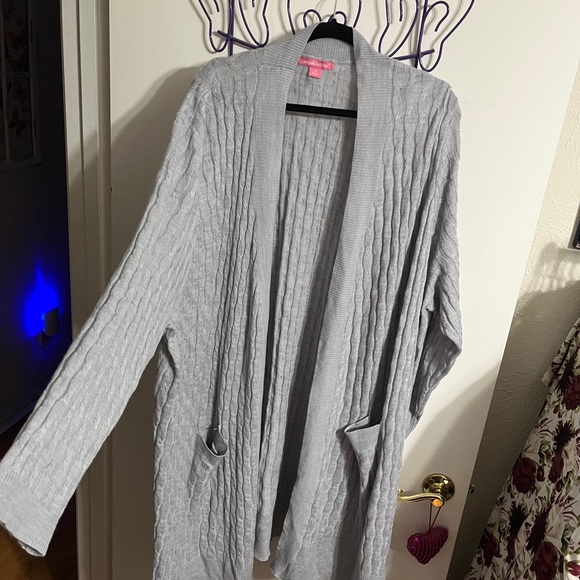 🤎 4X Woman Within Light Gray Cable Knit Long Duster Cardigan - Picture 7 of 9